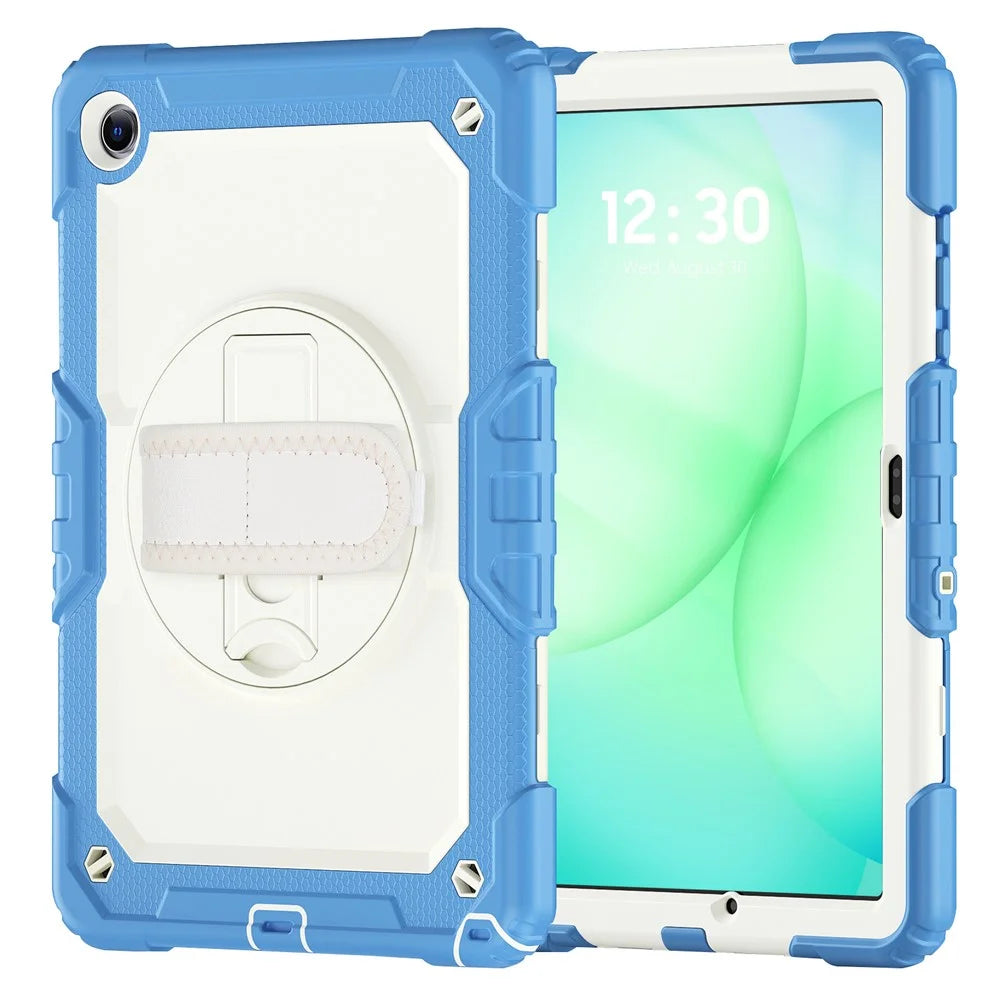 For Samsung Galaxy Tab A11+ / A9+ PC+Silicone Case Rugged Kickstand Tablet Cover - Beige+Cyan Blue - 2