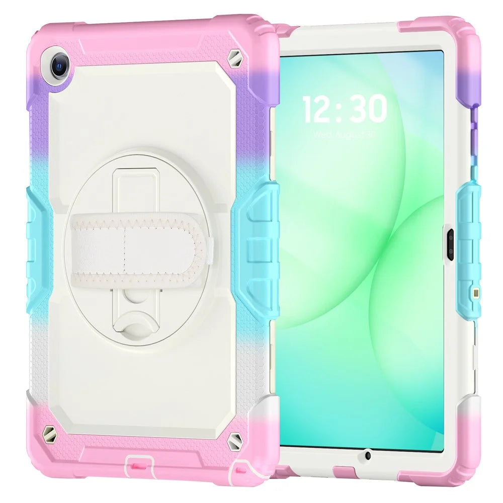 For Samsung Galaxy Tab A11+ / A9+ Case Kickstand Armor Defender Tablet Cover with Shoulder Strap - Colorful Pink - 2