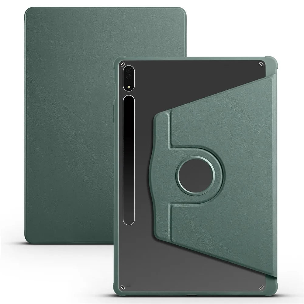 For Samsung Galaxy Tab S8+ PU Leather+Acrylic Tablet Cover Rotary Kickstand Case - Blackish Green - 1