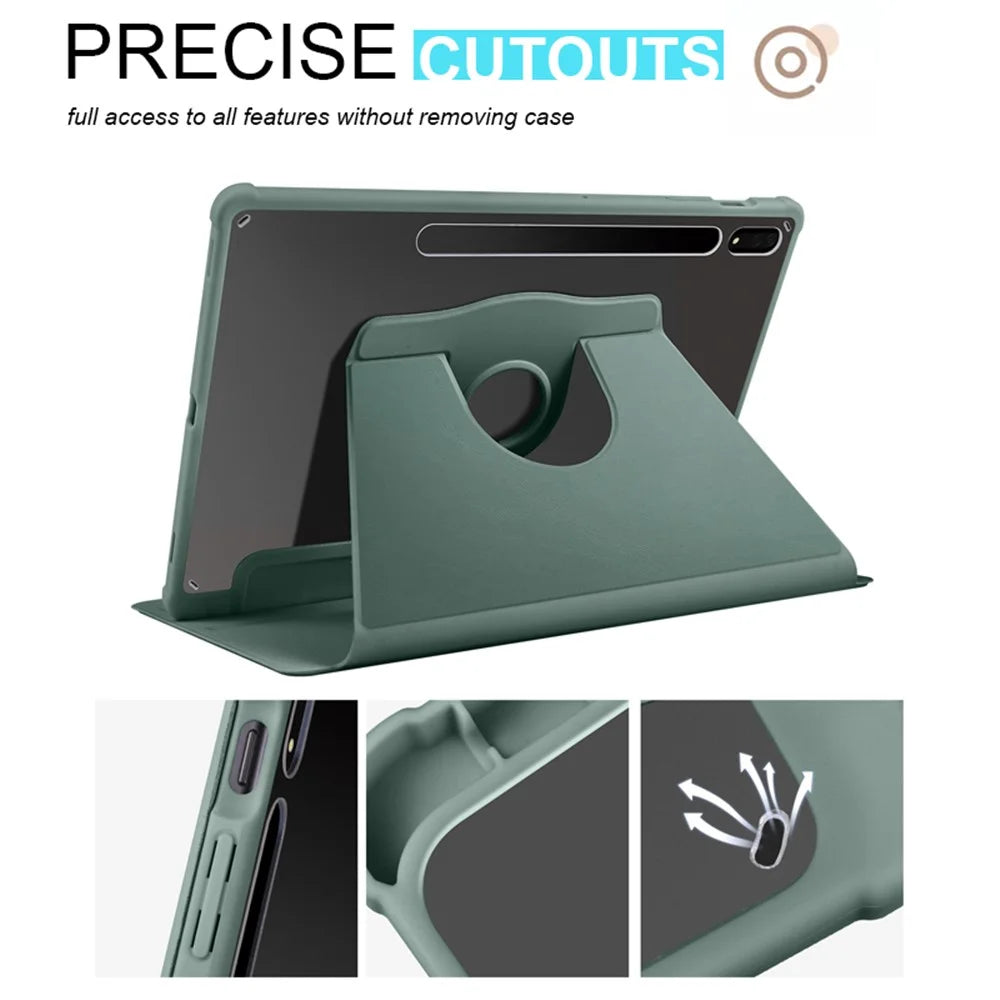 For Samsung Galaxy Tab S8+ PU Leather+Acrylic Tablet Cover Rotary Kickstand Case - Blackish Green - 3