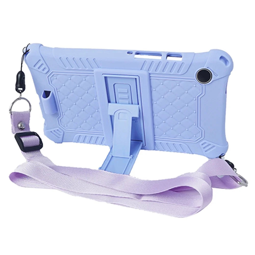 For Samsung Galaxy Tab A9 Retro Texture Silicone Case Kickstand Tablet Cover with Shoulder Strap - Light Purple - 2