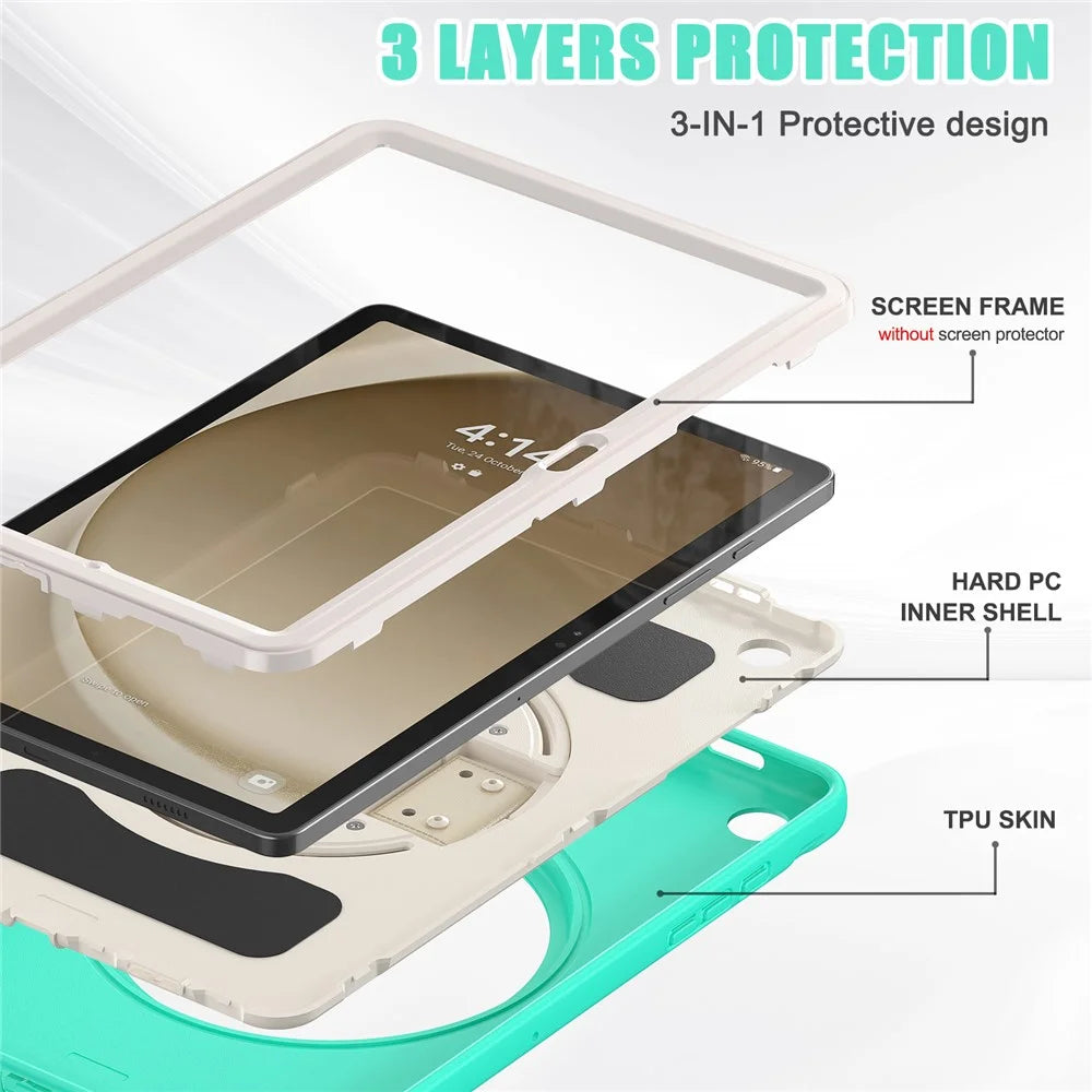For Samsung Galaxy Tab A9+ Kickstand Back Cover PC+TPU Tablet Case - Mint Green - 4