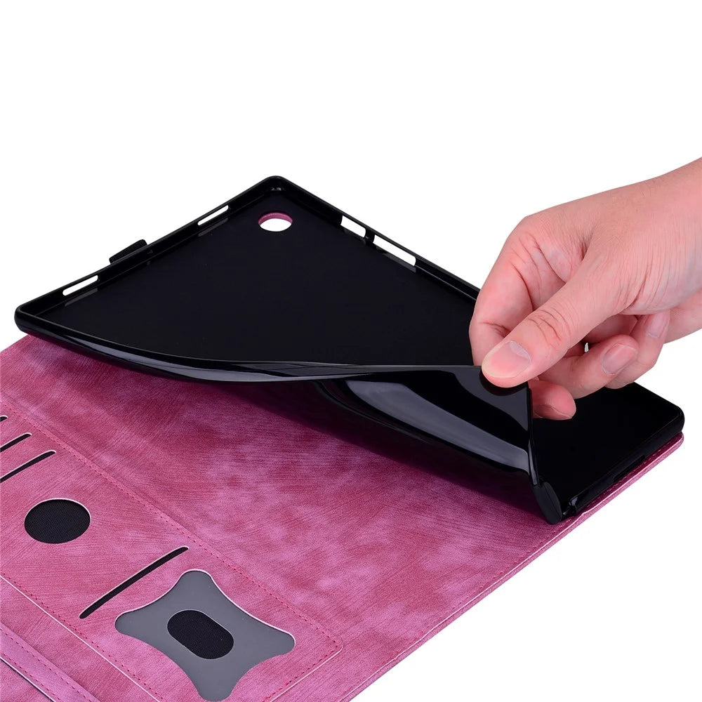 For Lenovo Tab M11 / Xiaoxin Pad 11 2024 Tablet Case Flower Cat Imprint Folio PU Leather Cover - Rose - 4