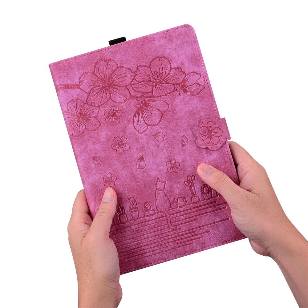 For Lenovo Tab M11 / Xiaoxin Pad 11 2024 Tablet Case Flower Cat Imprint Folio PU Leather Cover - Rose - 6