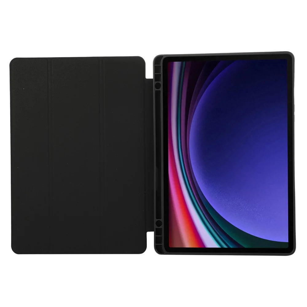 For Samsung Galaxy Tab S9 / S10 Lite / S10 FE / S9 FE Tablet Case Tri-Fold Stand Solid Color Shockproof PU Cover with Pencil Slot - Black - 2