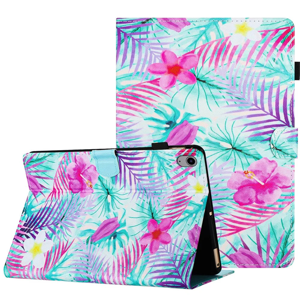 For iPad (2025) / 10.9 (2022) PU Leather Case Pattern Printed Card Slot Protective Tablet Cover - Flower - 1