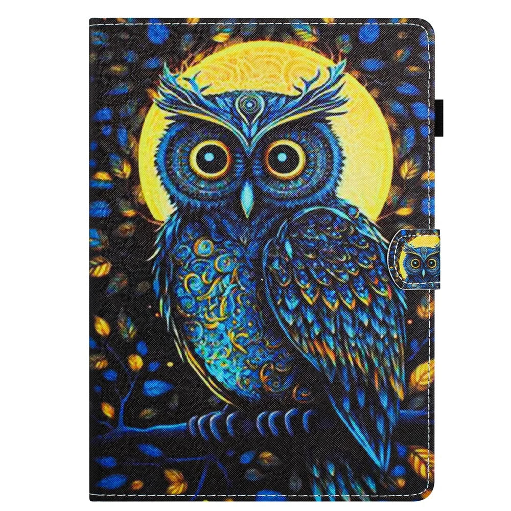 For iPad 10.2 (2021) / (2019) / (2020) Tablet Case Pattern Printed Anti-Drop PU Leather Folio Flip Cover - Owl - 6