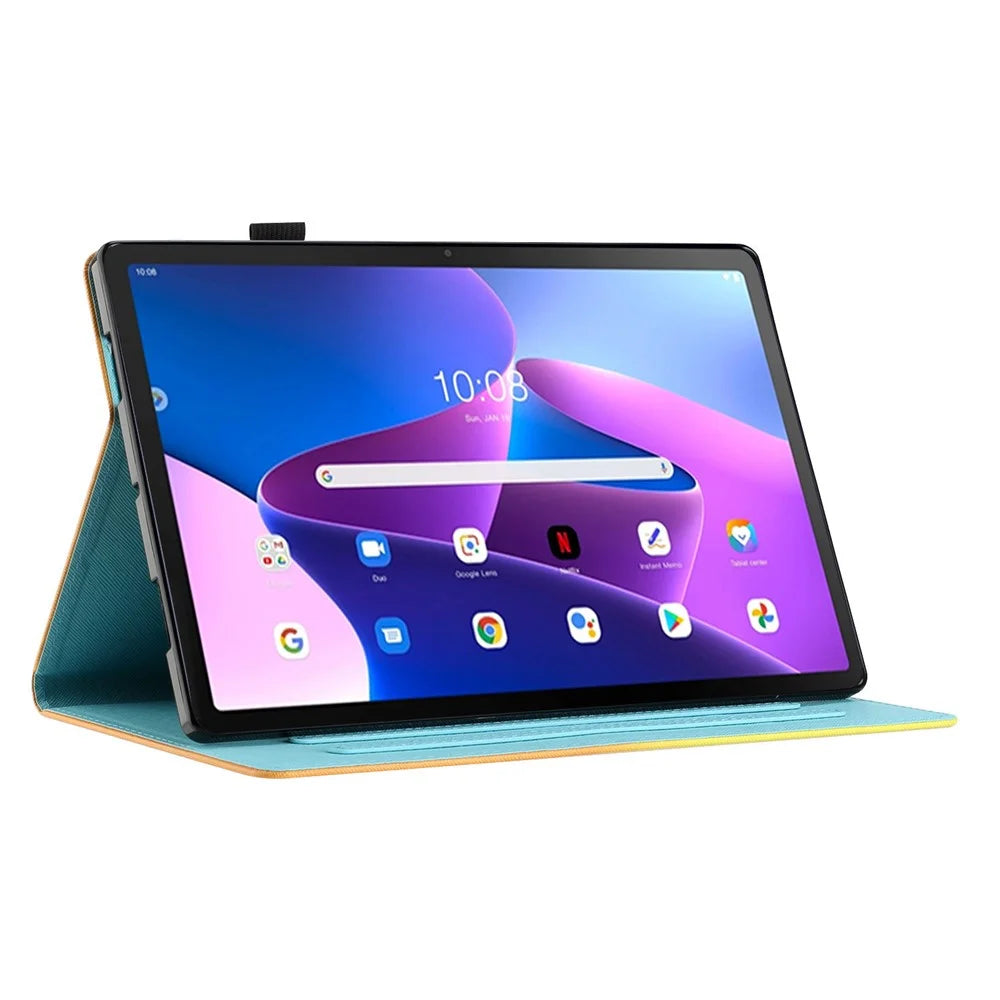 For Lenovo Tab M10 Plus (3rd Gen) Smart Case PU Leather Pattern Stand Tablet Cover - Purple+Blue Marble - 2