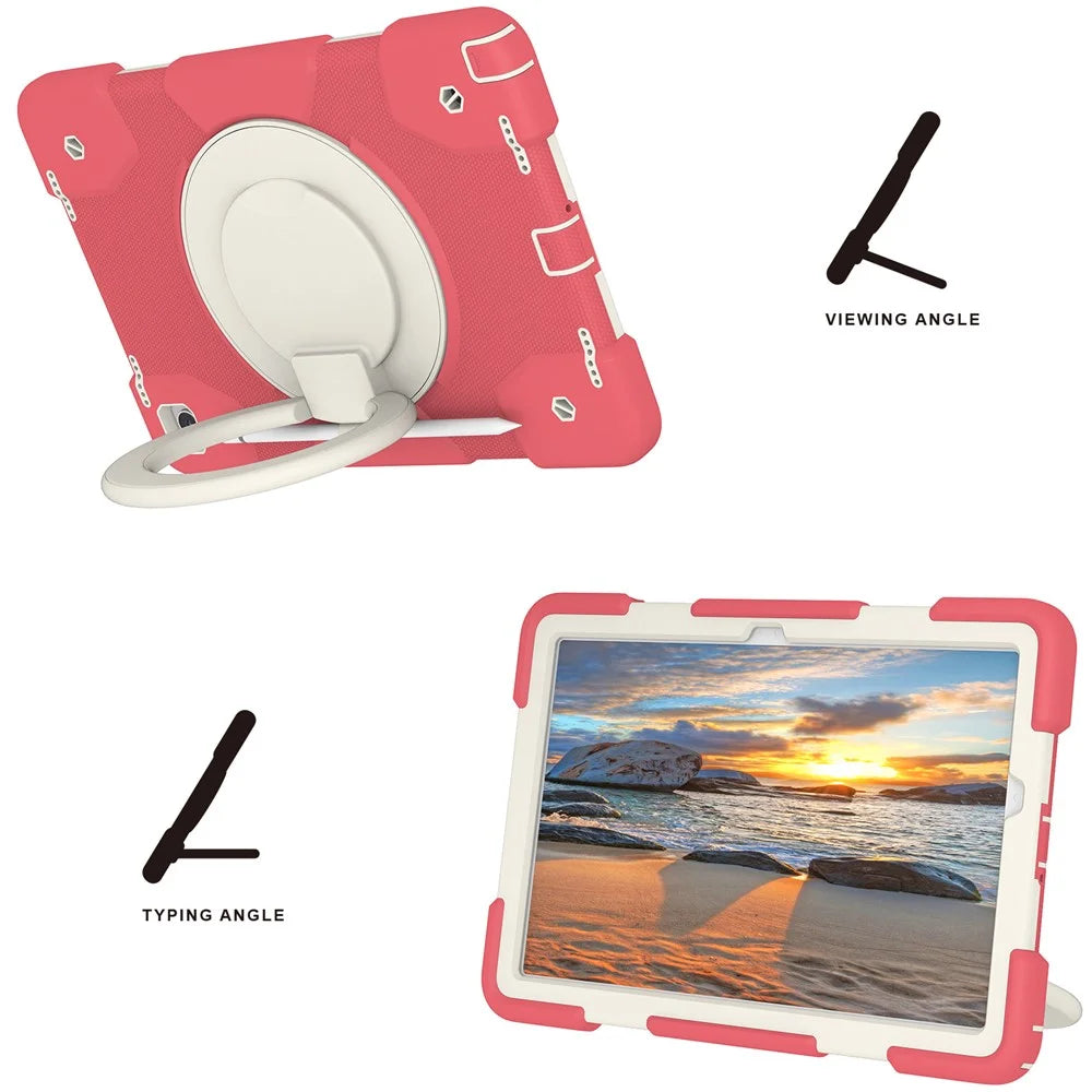 For Samsung Galaxy Tab A9+ Case Scratch-proof PC+Silicone Tablet Cover with Ring Kickstand - Begonia Red - 2