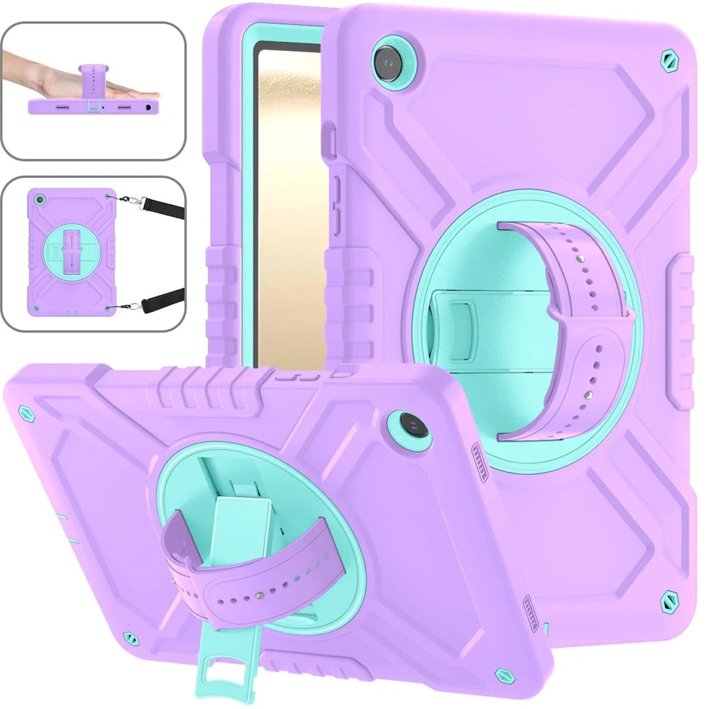 X-Shaped Series for Samsung Galaxy Tab A9+ Case PC+Silicone Rugged Shockproof Tablet Cover - Purple+Cyan - 2