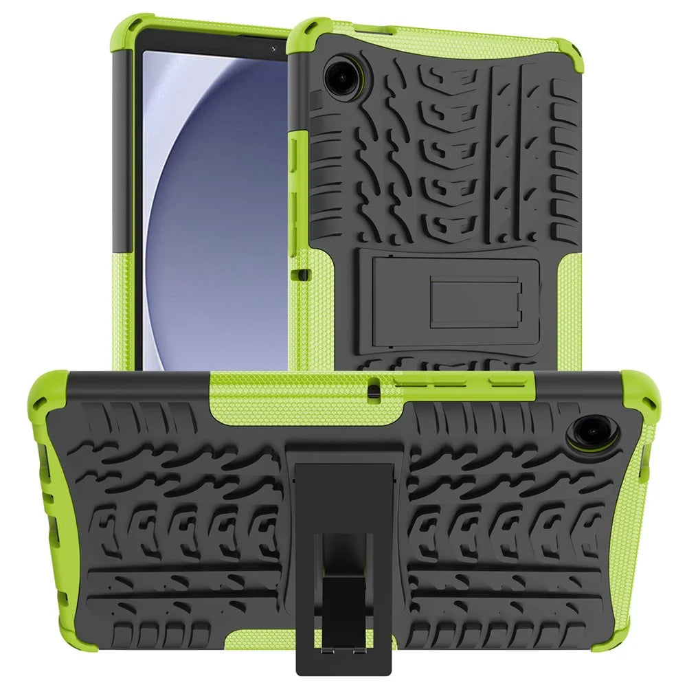 For Samsung Galaxy Tab A11 / A9 Kickstand Cover Tire Texture Anti-slip Tablet Case - Green - 1