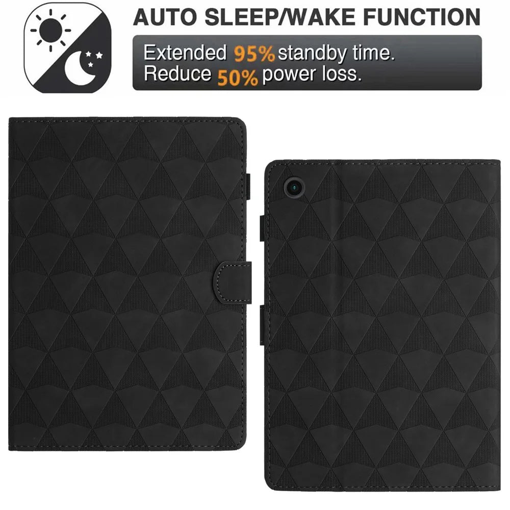 For Samsung Galaxy Tab A11+ / A9+ Case Diamond Pattern Leather Tablet Cover with Card Holder - Black - 6