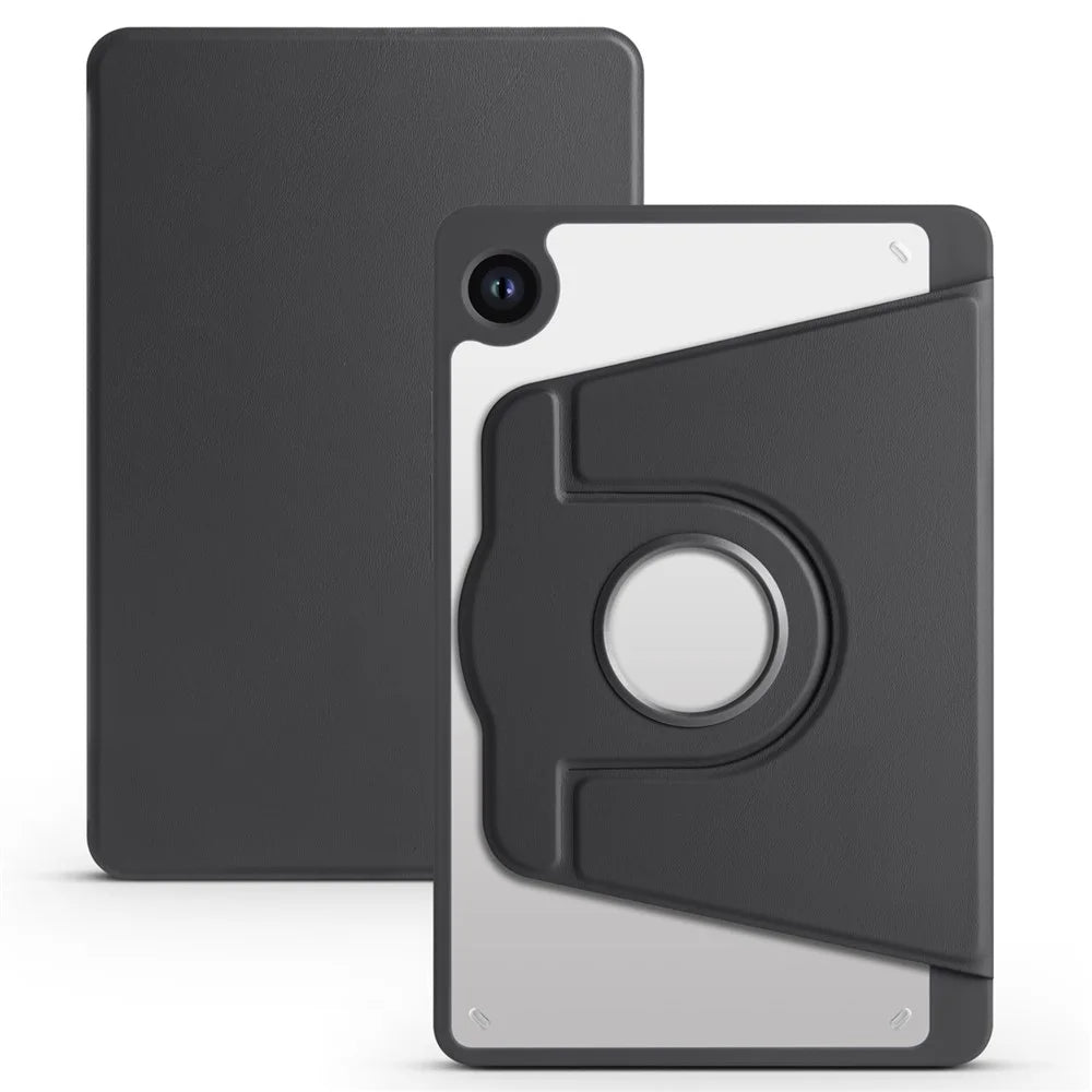 For Samsung Galaxy Tab A9 Case Rotary Stand PU Leather+Acrylic Tablet Cover with Pen Holder - Black - 1