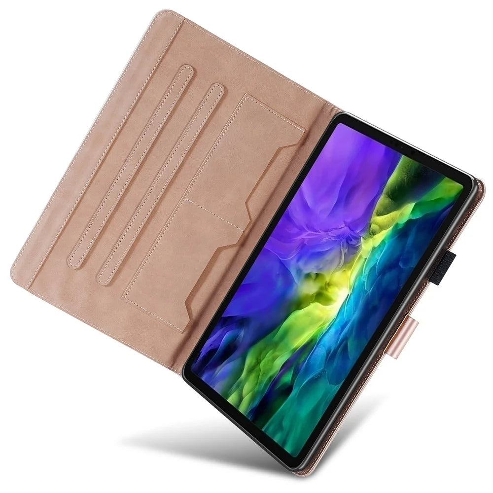 For iPad Pro 11 (2020) / (2021) / (2022) Stand Case Card Holder Cartoon Animal Pattern Leather Cover - Rose Gold - 2