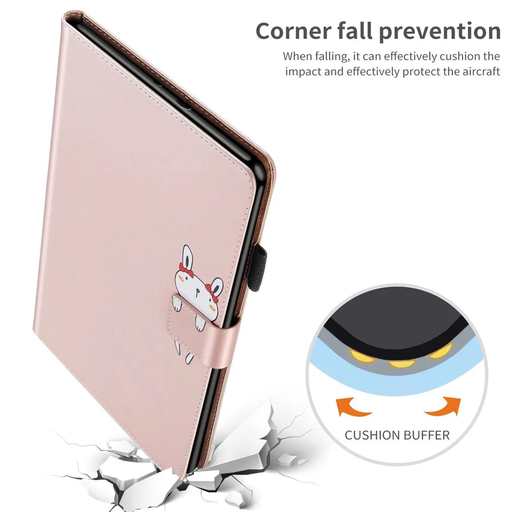 For iPad Pro 11 (2020) / (2021) / (2022) Stand Case Card Holder Cartoon Animal Pattern Leather Cover - Rose Gold - 4