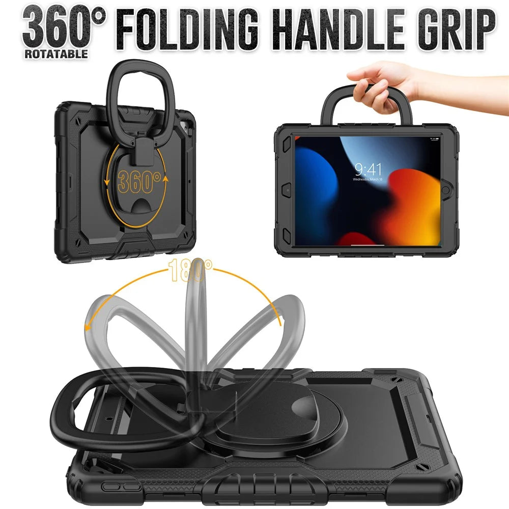 For iPad Pro 10.5-inch (2017) / Air 10.5 inch (2019) Case Handle Grip Kickstand Tablet Cover with Shoulder Strap - Black - 3