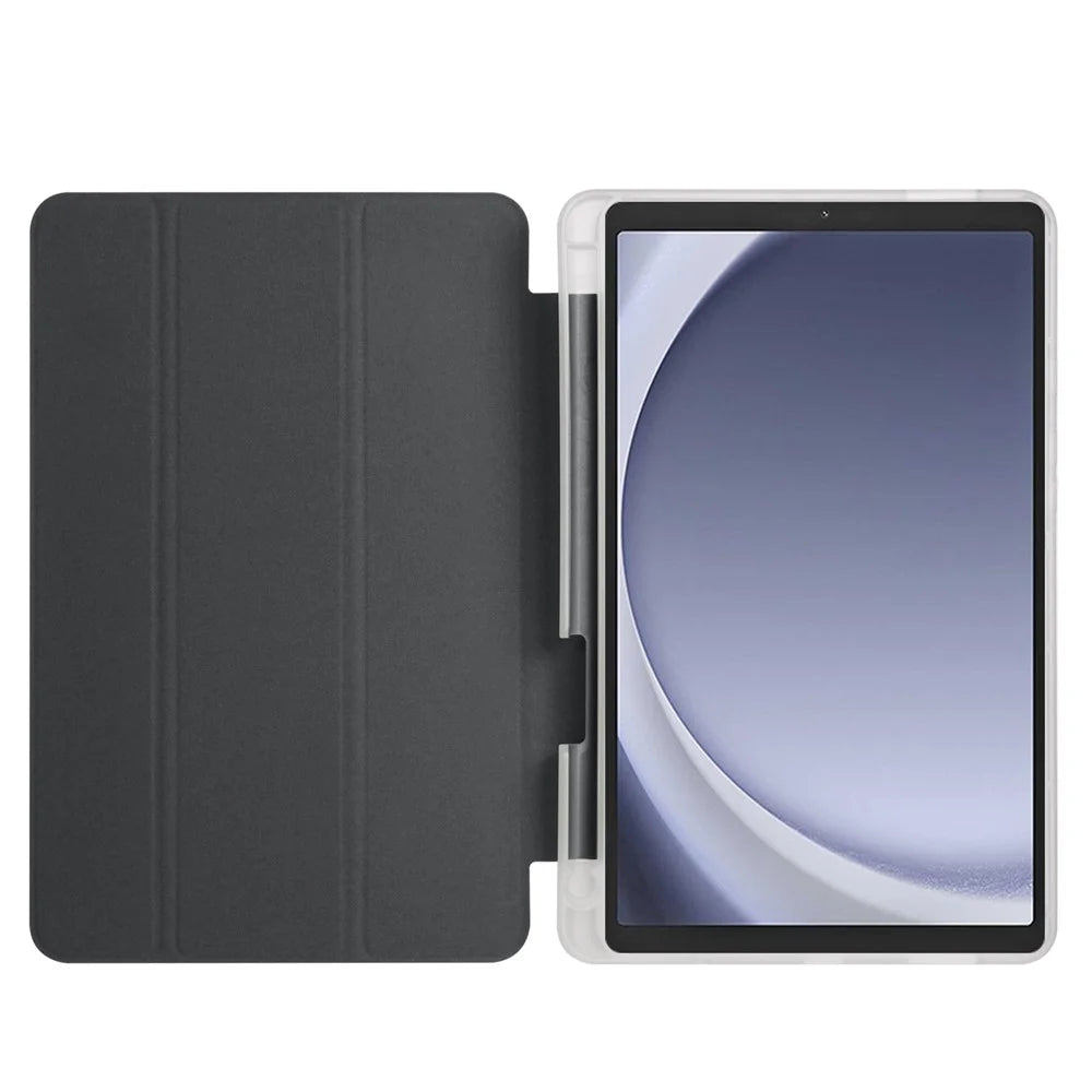 For Samsung Galaxy Tab A11 / A9 Case Tri-fold Leather Pen Slot Tablet Stand Cover - Black - 2