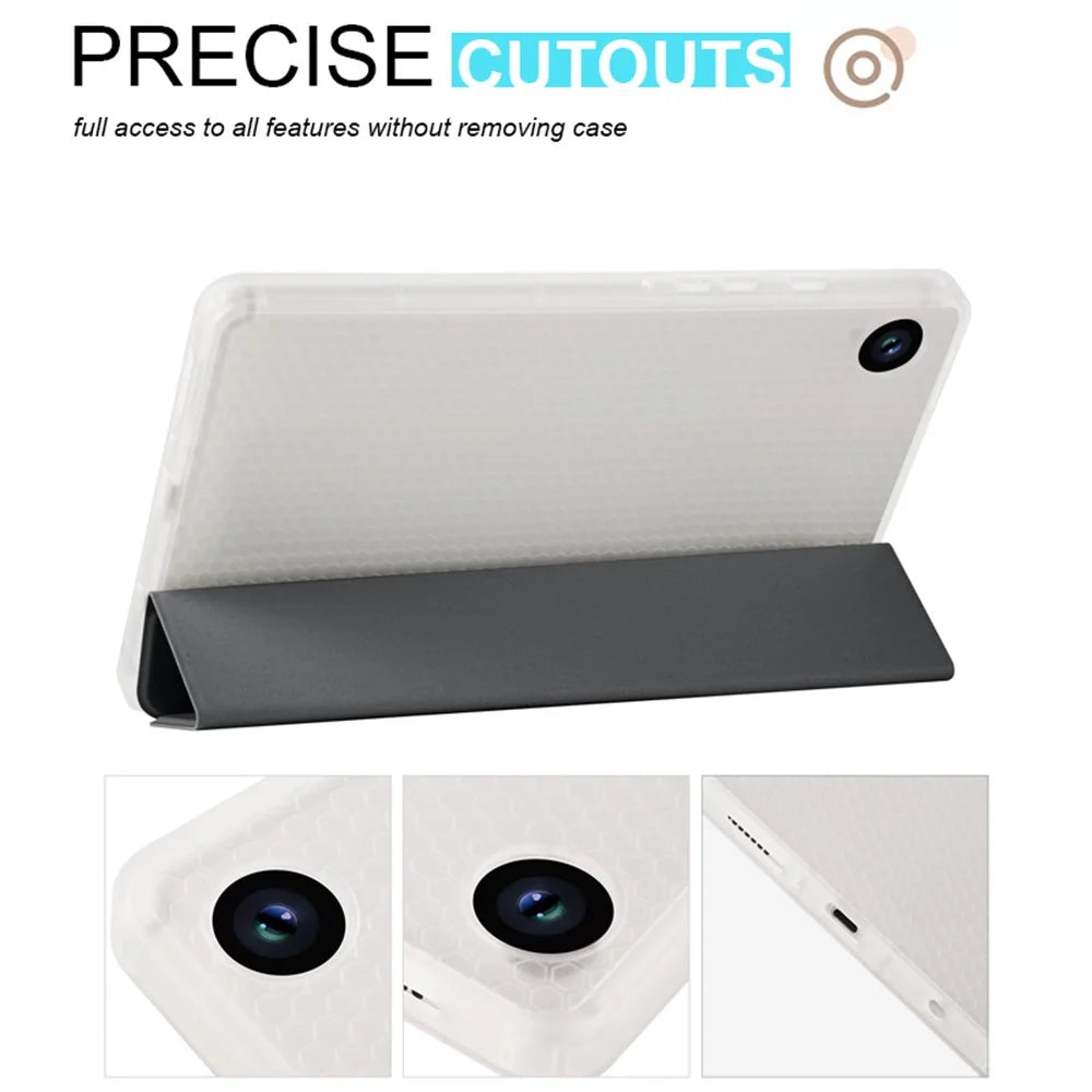 For Samsung Galaxy Tab A11 / A9 Case Tri-fold Leather Pen Slot Tablet Stand Cover - Black - 4