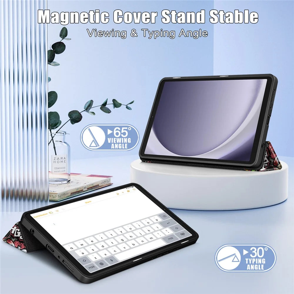 For Samsung Galaxy Tab A11 / A9 Leather Tablet Case Pattern Printing Tri-fold Stand - Graffiti - 2