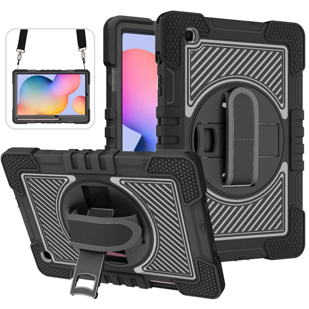 For Samsung Galaxy Tab S6 Lite (2024) / S6 Lite (2022) / S6 Lite (2020) Kickstand Tablet Case with Shoulder Strap - All Black - 2