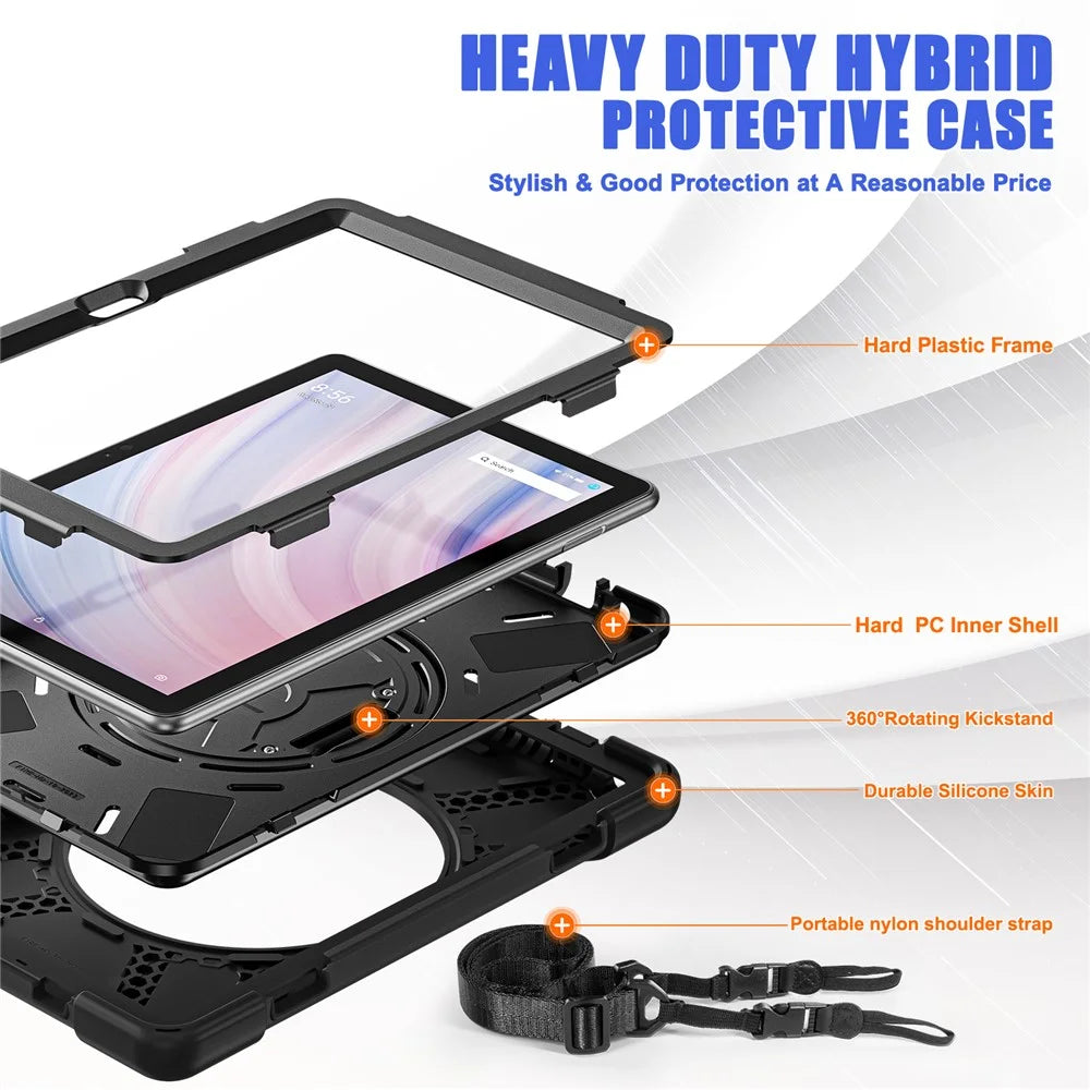 For Amazon Fire HD 10 (2023) Protective Cover Kickstand Tablet Case with Hand Strap / Shoulder Strap - Black - 7