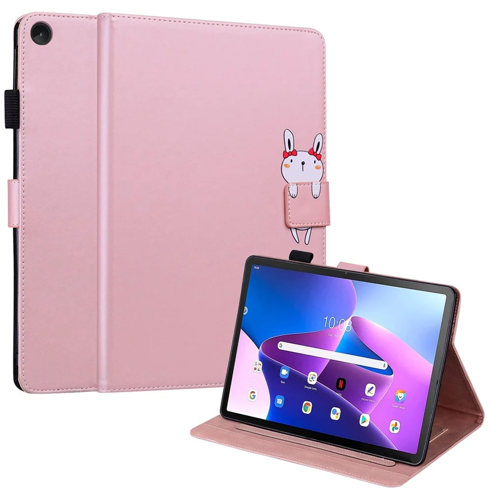 Card Slots Leather Case for Lenovo Tab M10 Plus (3rd Gen) Tablet Stand Cover Animal Pattern - Rose Gold - 1