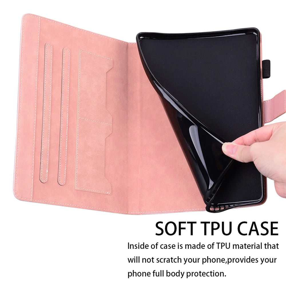 Card Slots Leather Case for Lenovo Tab M10 Plus (3rd Gen) Tablet Stand Cover Animal Pattern - Rose Gold - 7