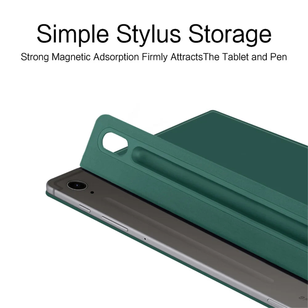 For Samsung Galaxy Tab S10 FE / S9 FE / S9 Case Magnetic V-Fold Stand Tablet Cover with Auto Sleep  /  Wake - Green - 7