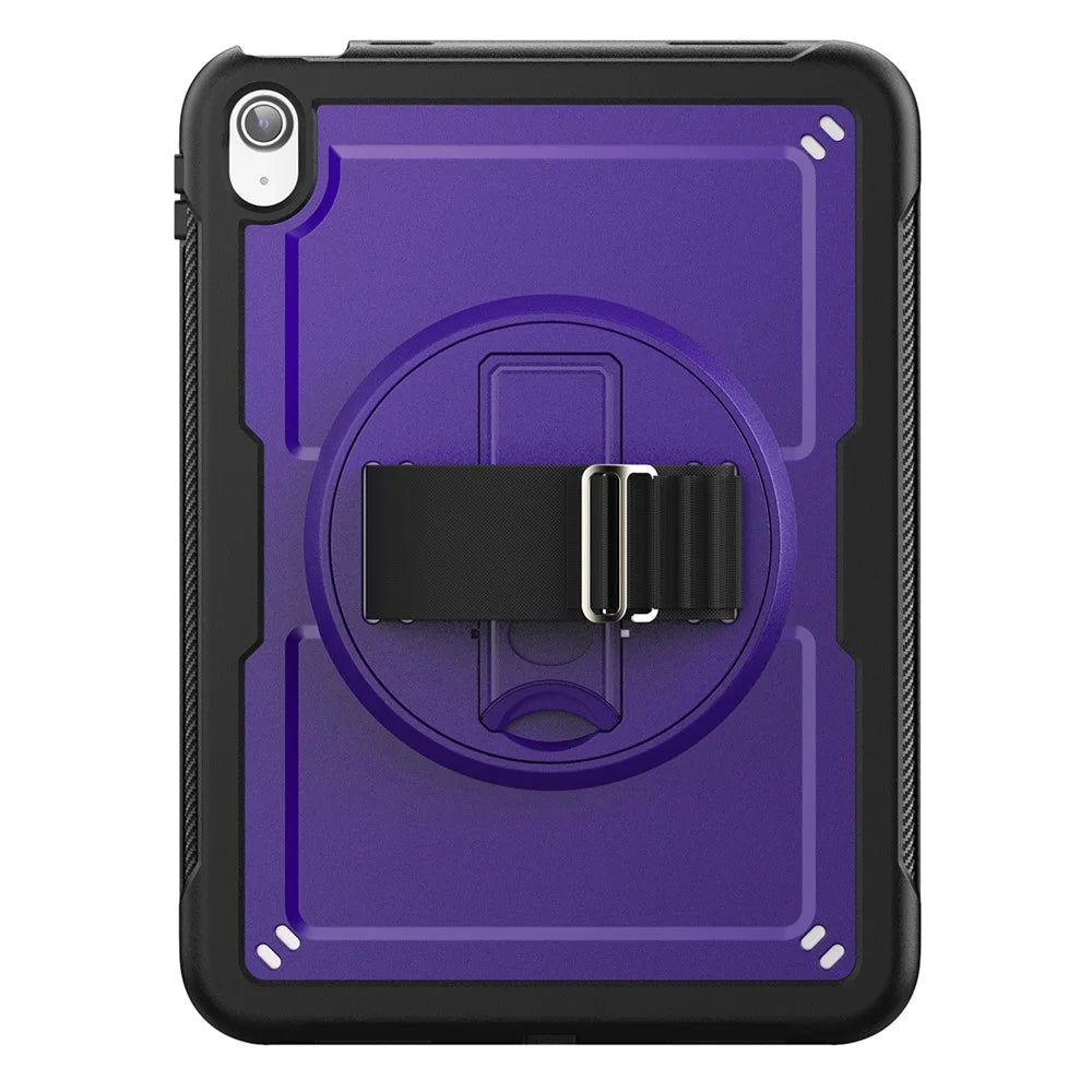 Tablet Case for iPad (2025) / 10.9 (2022) (A2696) Hand Strap Kickstand PC+TPU Cover Drop-Proof - Purple - 2
