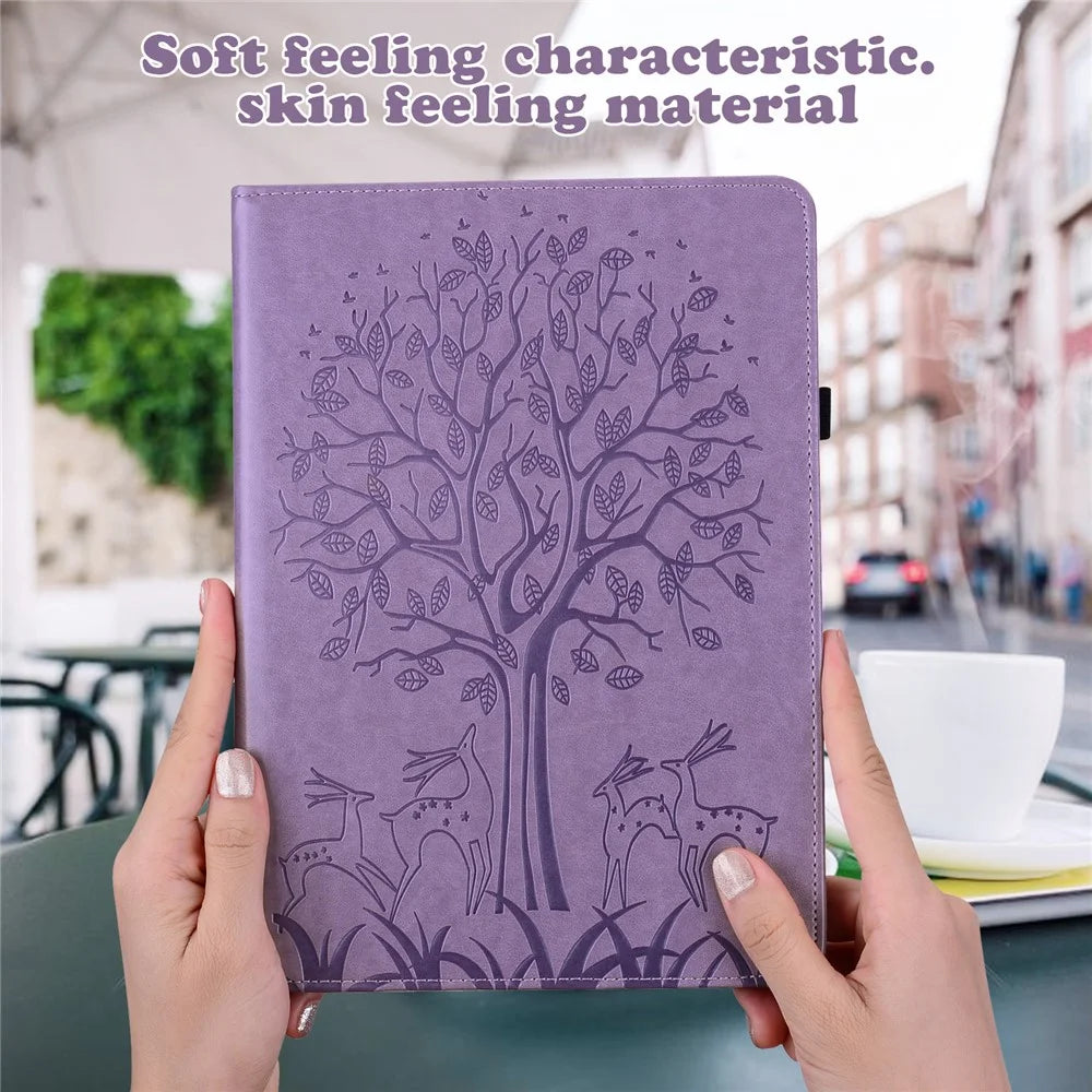 For Amazon Kindle Paperwhite (2024) / Kindle Colorsoft Case PU Leather Stand Tree Deer Imprinted Cover - Purple - 5