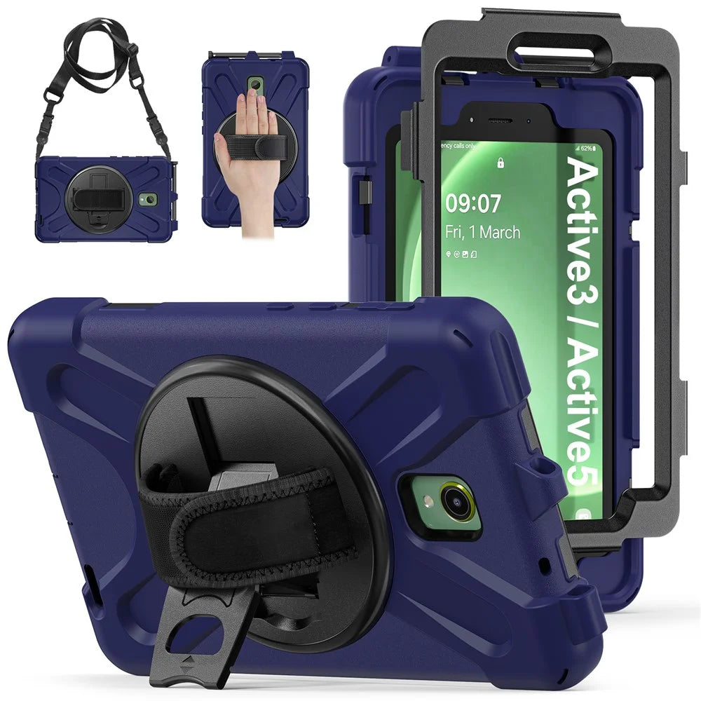 For Samsung Galaxy Tab Active 3 T570 / Tab Active5 X306B Case PC+Silicone Protective Cover with Shoulder Strap - Navy Blue - 5