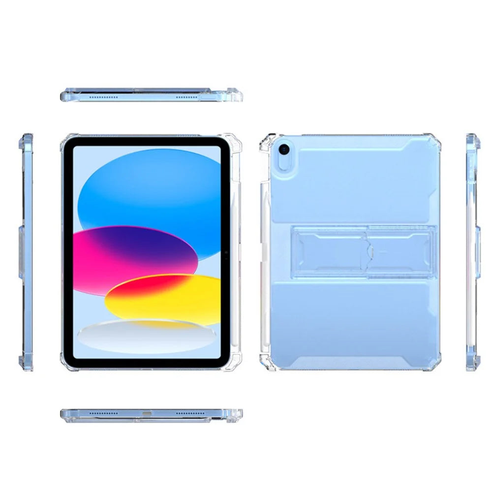 For iPad (2025) / 10.9 (2022) Tablet Case Clear TPU Airbag Corners Drop Protection Cover with PC Kickstand - 5