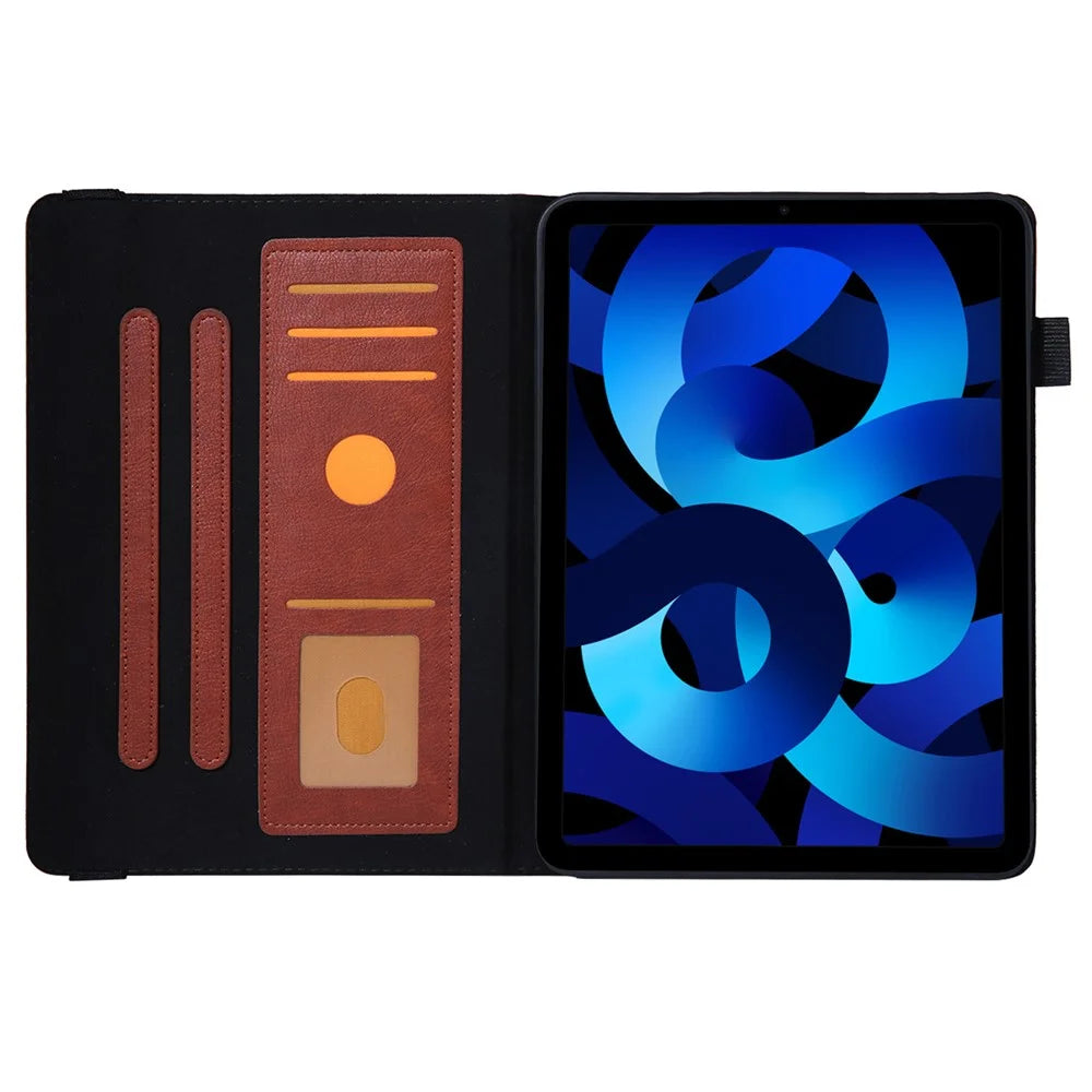 For iPad (2025) / 10.9 (2022) Shockproof Case Card Slots Tablet Leather Flip Cover with Pens Holder - Brown - 2