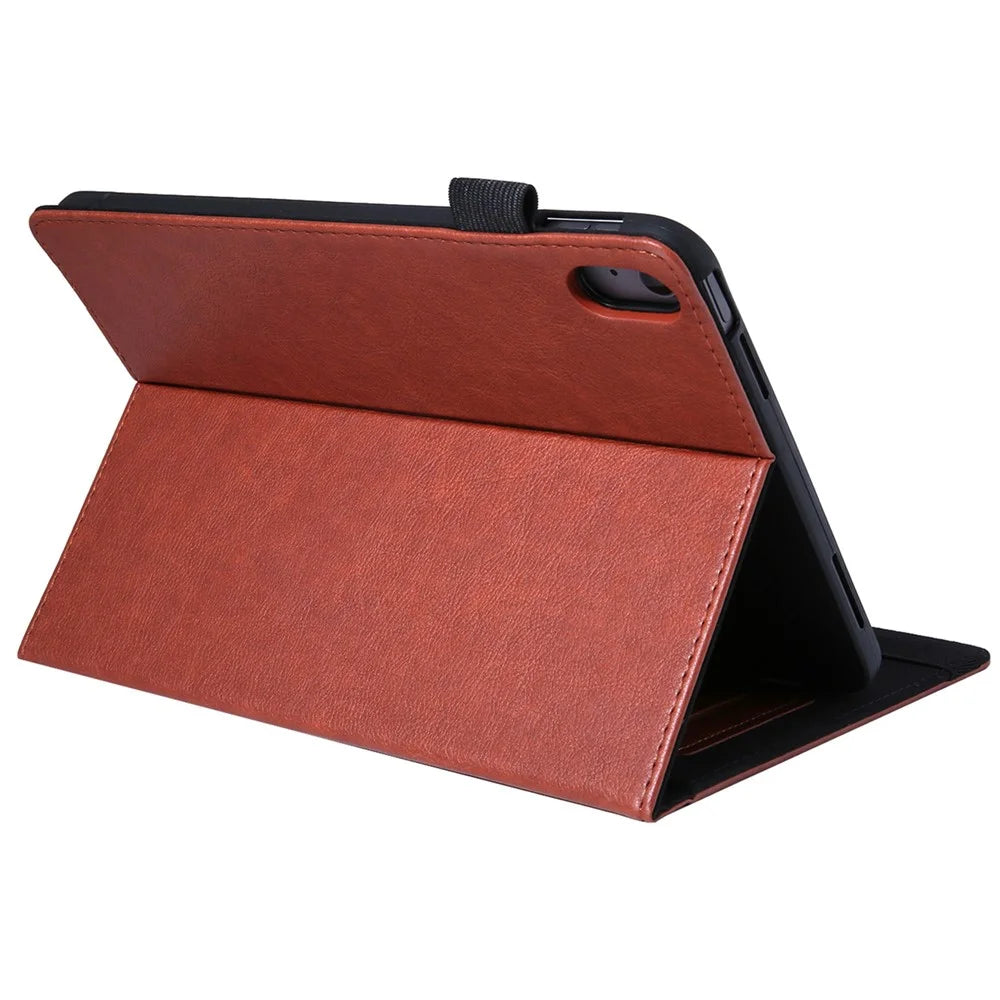For iPad (2025) / 10.9 (2022) Shockproof Case Card Slots Tablet Leather Flip Cover with Pens Holder - Brown - 4