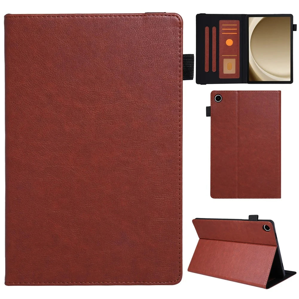 For Samsung Galaxy Tab A9 X110 Tablet Case Card Slots Protective Leather Flip Cover - Brown - 1