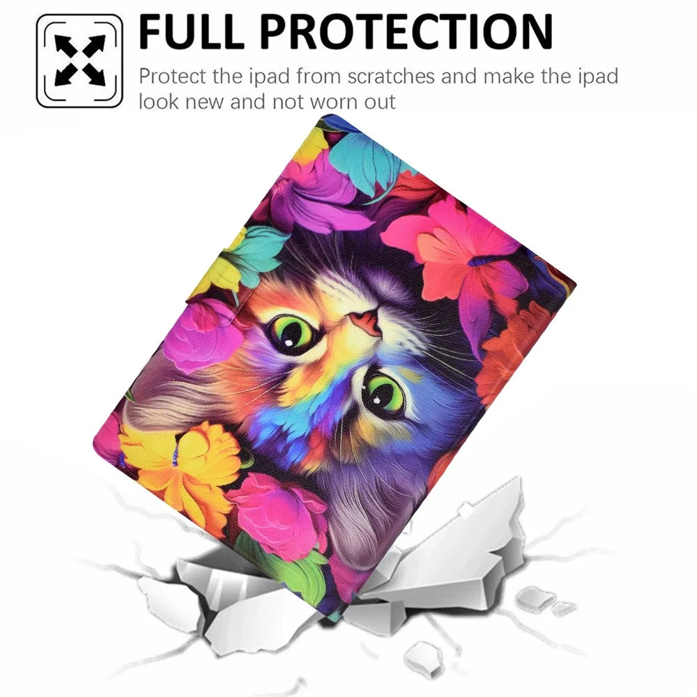 For iPad Mini / Mini 2 / mini 3 / mini 4 / mini (2019) 7.9 inch Case PU Leather Pattern Printed Cover with Card Holder - Rose Cat - 5