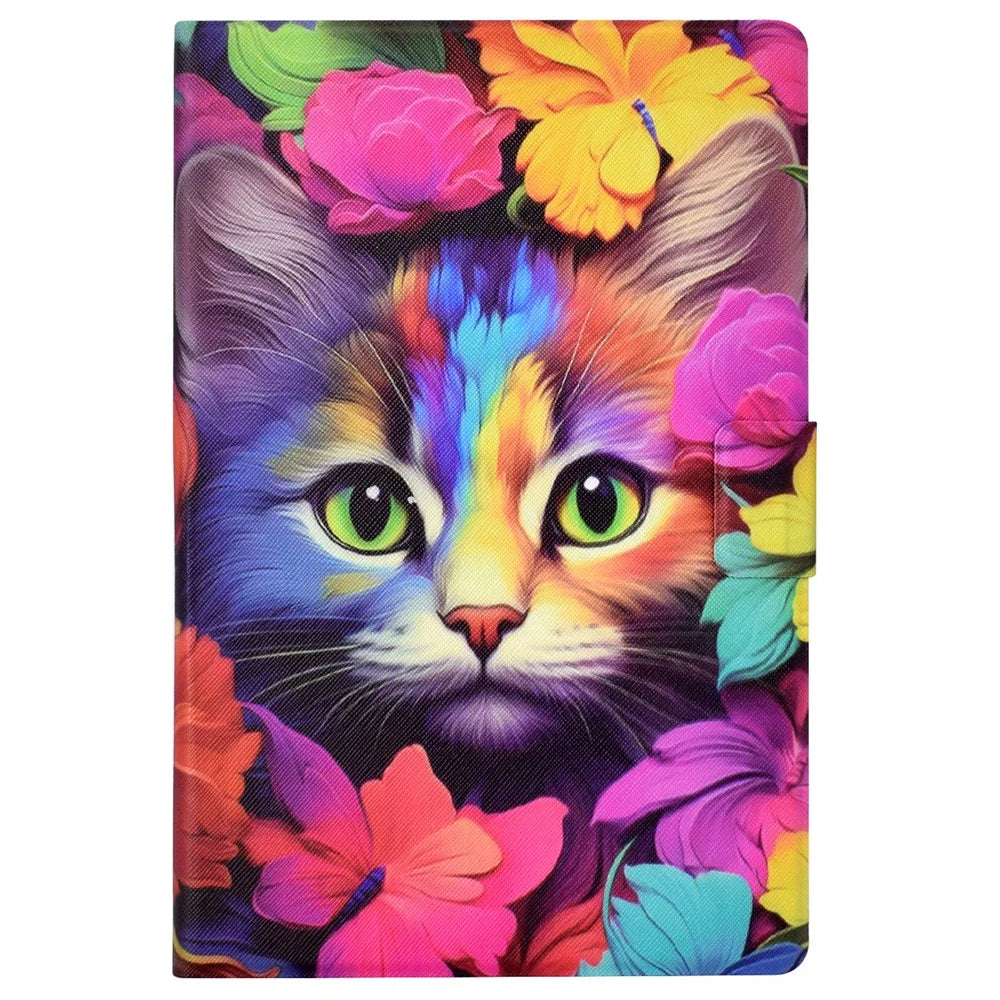 For iPad Mini / Mini 2 / mini 3 / mini 4 / mini (2019) 7.9 inch Case PU Leather Pattern Printed Cover with Card Holder - Rose Cat - 7