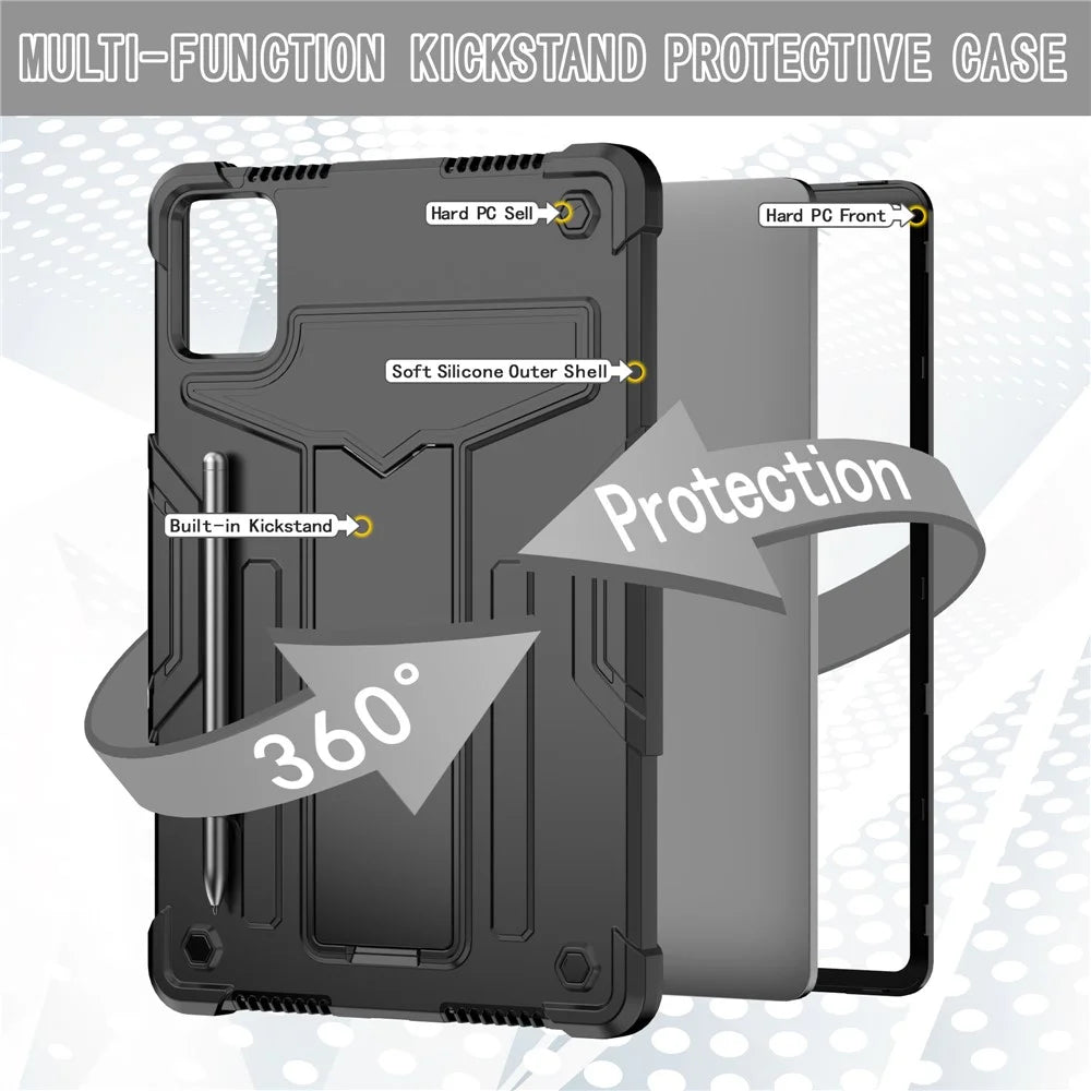 For Lenovo Tab M11 / Xiaoxin Pad 11 2024 Case Case T-Shaped Kickstand PC+Silicone Tablet Cover - Black - 2