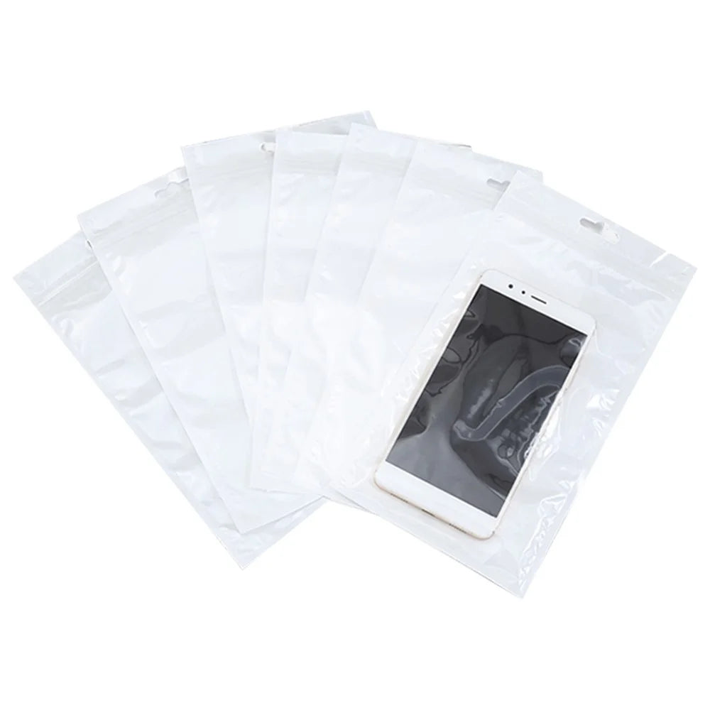 MX-030 100Pcs Sample Bag 20x7cm 12C Pearl Film Front Clear Self Seal Reclosable Zipper Lock Packaging Bag - 2