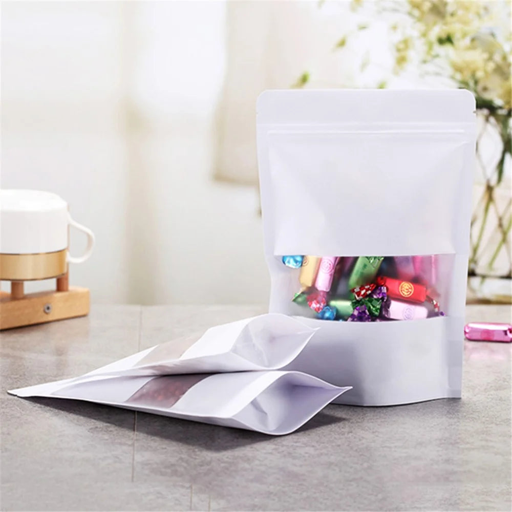 MX-007 100PCS White Kraft Paper Puches 26C Thick Food Packaging Bags 14x20+8CM (No FDA, BPA-Free) - 7