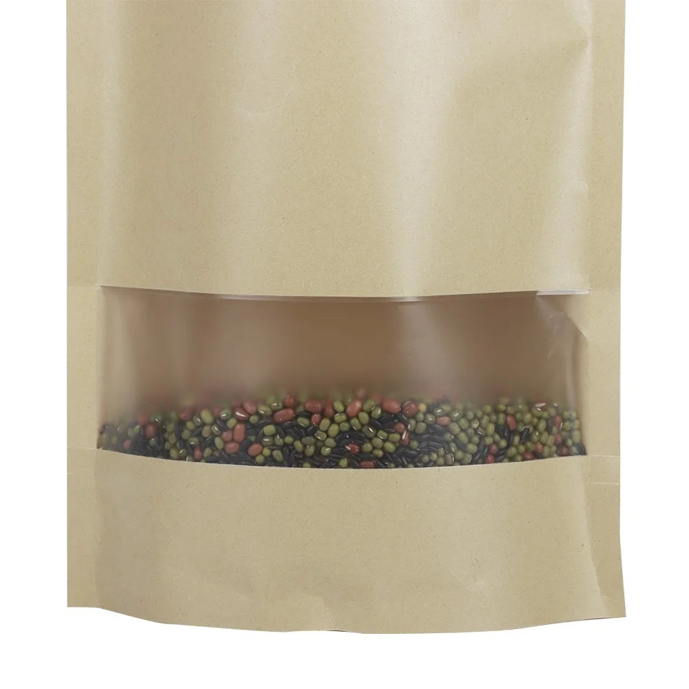 MX-001 100Pcs 18x26cm+4cm 28C Kraft Paper Zipper Pouch Bags with Clear Window Food Bags (BPA-free, No FDA Certification) - 4