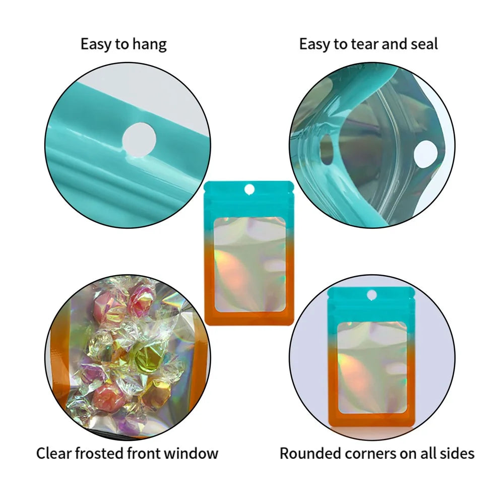 MX-109 100Pcs 16x24cm 14C Multi-purpose Sealing Storage Bags with Clear Frosted Window (No FDA, BPA-Free) - Blue+Orange - 2