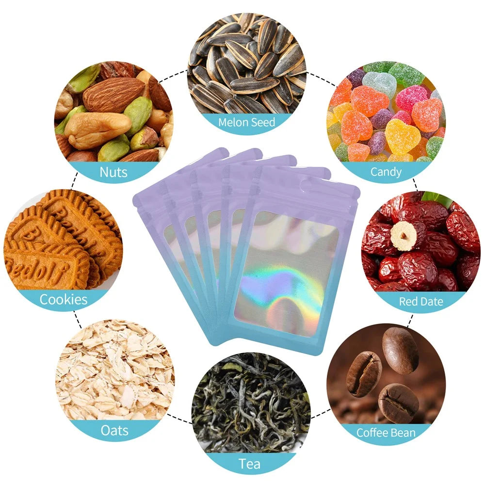 MX-109 100Pcs 8x14cm Resealable Bags 14C Clear Matte Window Design Ziplock Storage Bags - Purple+Blue - 5
