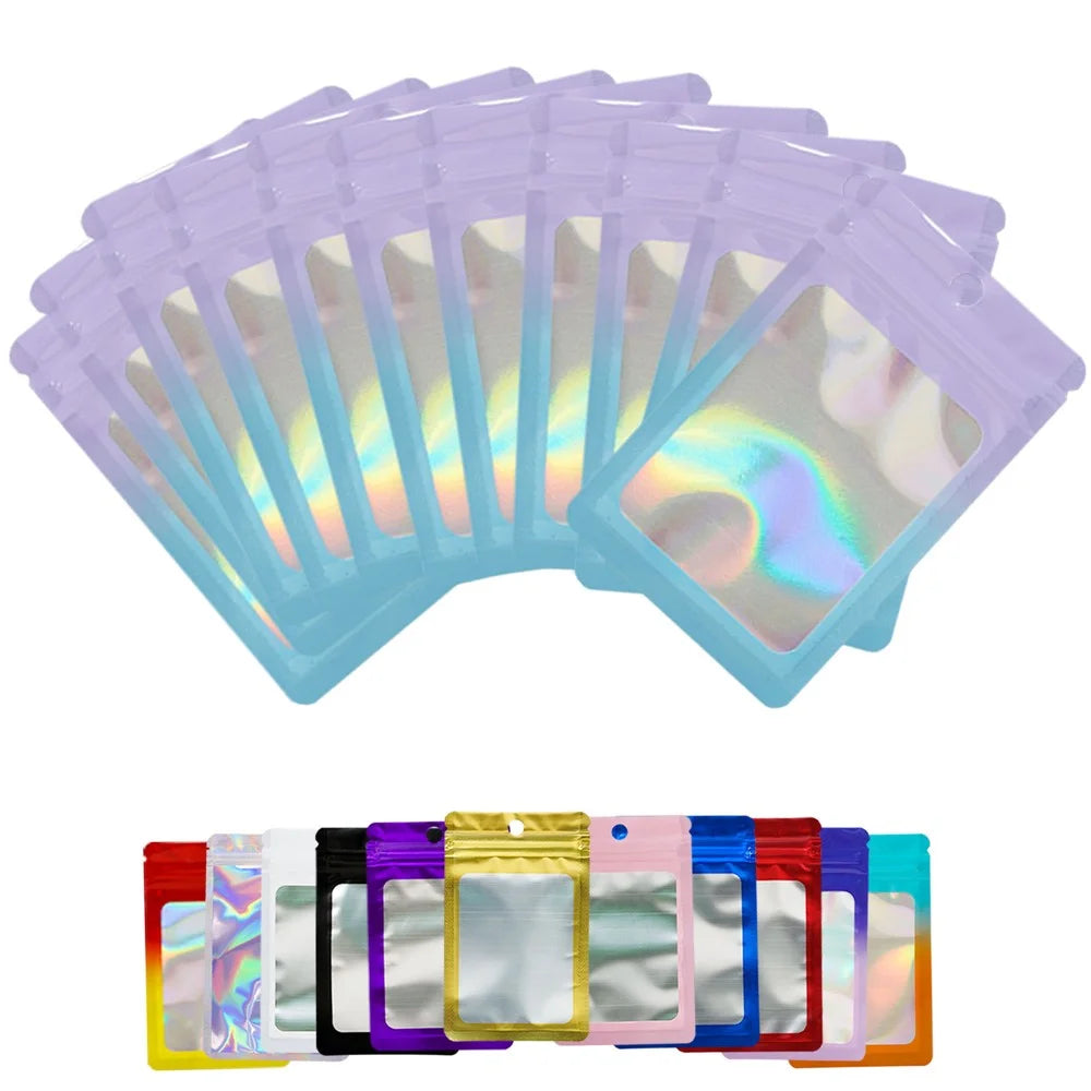 MX-109 100Pcs 8x14cm Resealable Bags 14C Clear Matte Window Design Ziplock Storage Bags - Purple+Blue - 6