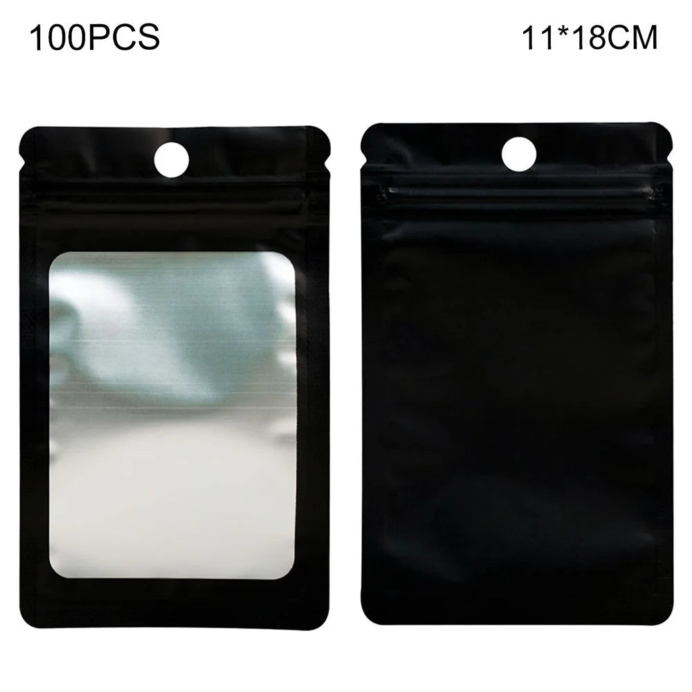 MX-109 100Pcs 11x18cm Resealable Ziplock Bags 14C Packing Pouch Bags for Electronics Dry Goods Cosmetics - Black - 1