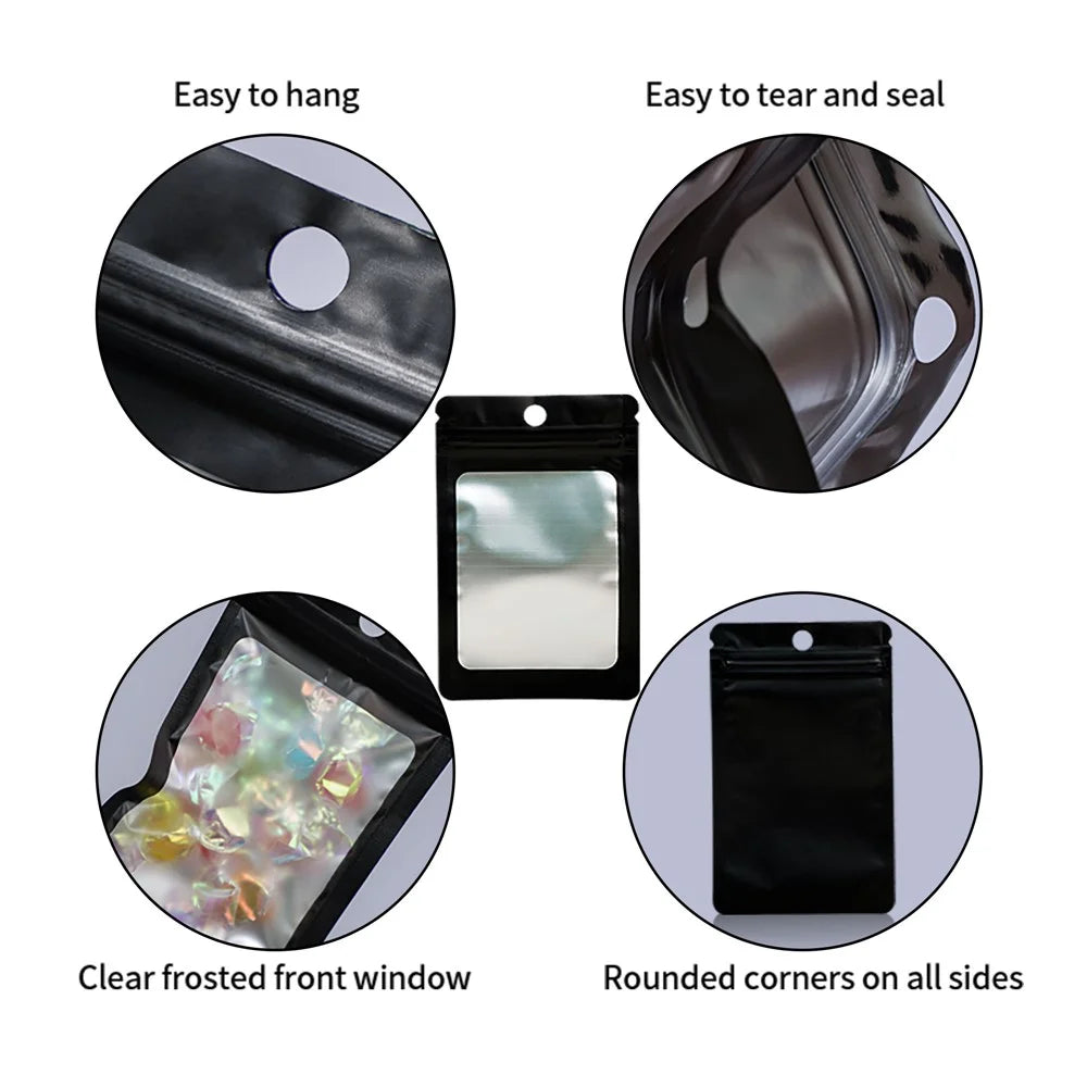 MX-109 100Pcs 11x18cm Resealable Ziplock Bags 14C Packing Pouch Bags for Electronics Dry Goods Cosmetics - Black - 2