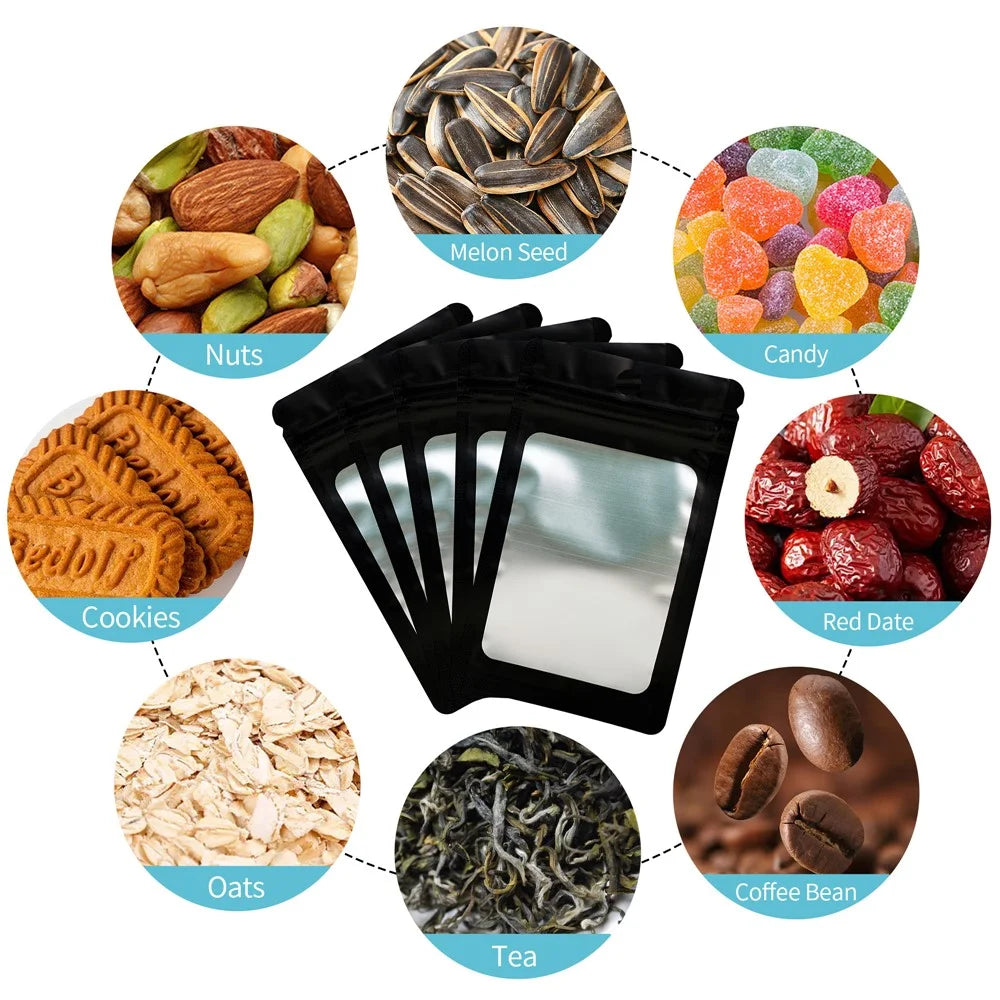 MX-109 100Pcs 11x18cm Resealable Ziplock Bags 14C Packing Pouch Bags for Electronics Dry Goods Cosmetics - Black - 3