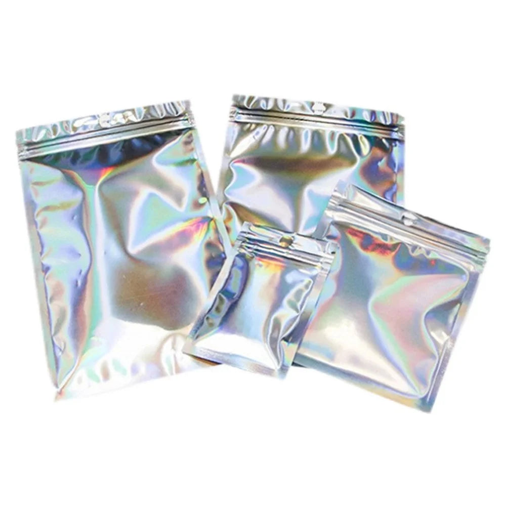 MX-101 100Pcs 12x20cm 14C Self-Sealing Bag Laser Film PET+CPP Sundries Snack Pouches (No FDA, BPA-Free) - 2
