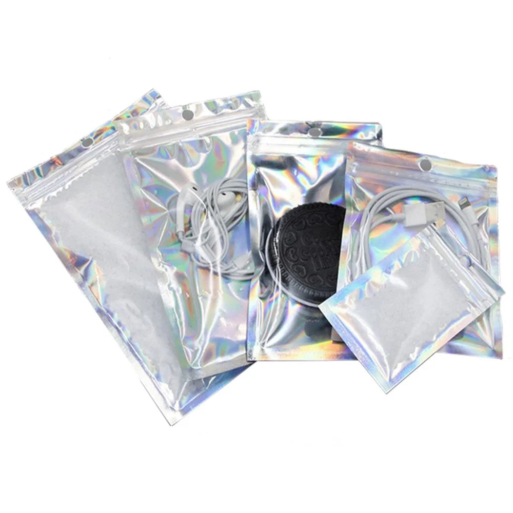 MX-101 100Pcs 12x20cm 14C Self-Sealing Bag Laser Film PET+CPP Sundries Snack Pouches (No FDA, BPA-Free) - 3