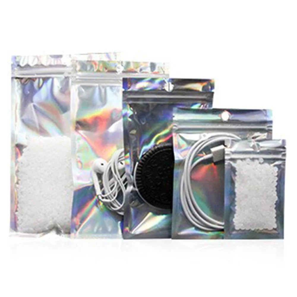 MX-101 100Pcs 12x20cm 14C Self-Sealing Bag Laser Film PET+CPP Sundries Snack Pouches (No FDA, BPA-Free) - 5